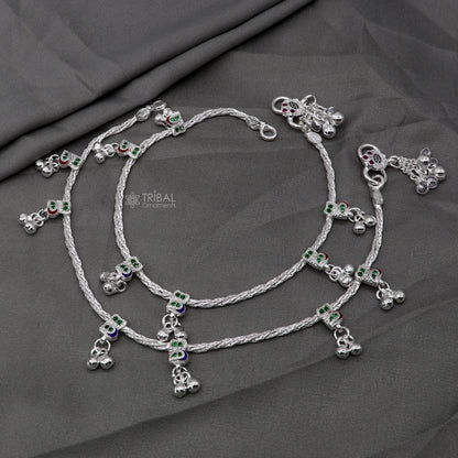 Sterling silver handmade stylish anklet by TRIBAL ORNAMENTS featuring intricate ethnic design perfect for belly dance or gifting.