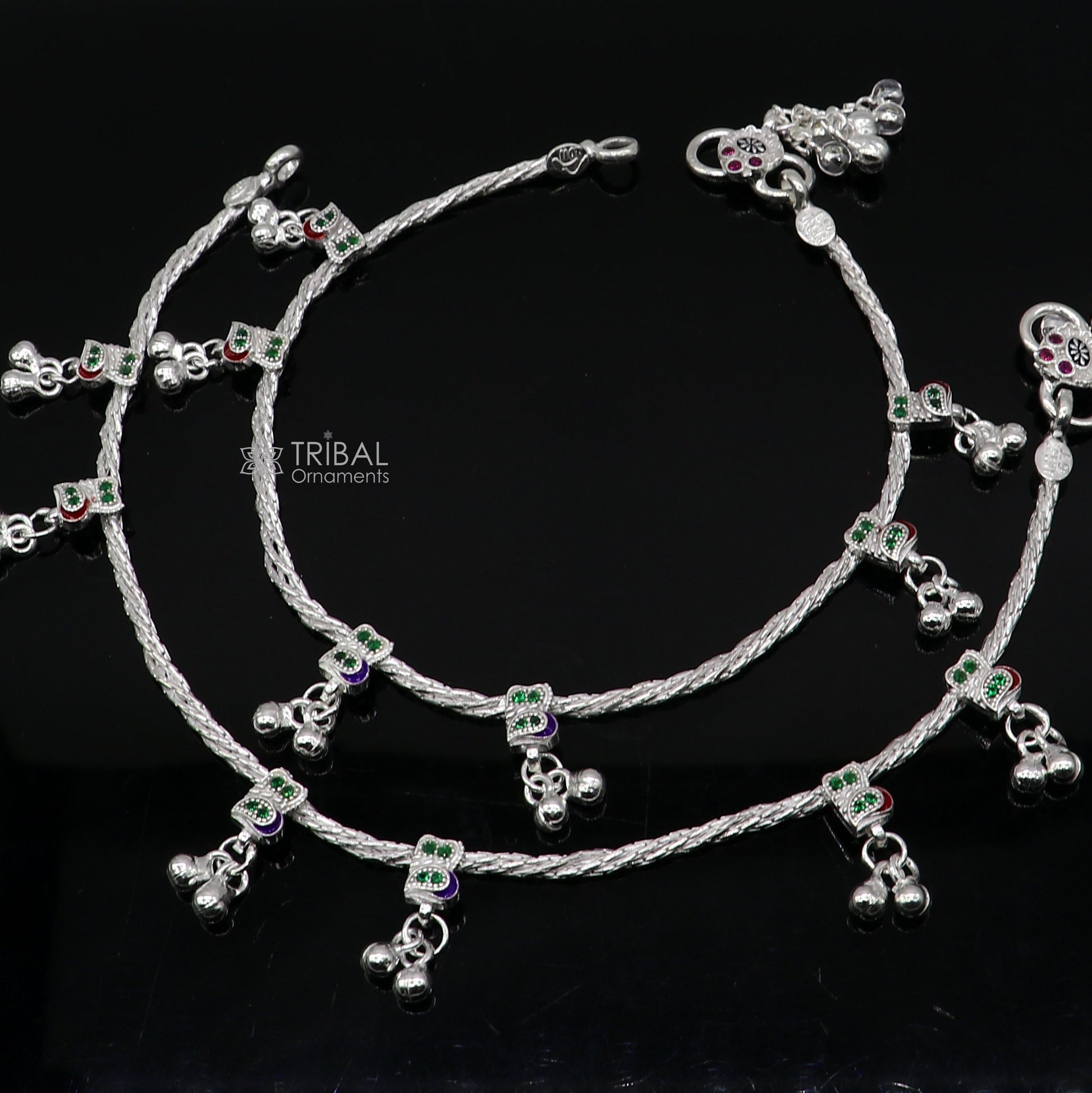 925 sterling silver handmade stylish anklet from TRIBAL ORNAMENTS, featuring intricate ethnic design for belly dance or gifting occasions.