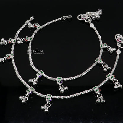 925 sterling silver handmade stylish anklet from TRIBAL ORNAMENTS, featuring intricate ethnic design for belly dance or gifting occasions.