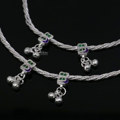 Handmade 925 sterling silver stylish anklet with intricate tribal design, perfect for gifting and ethnic belly dance jewelry.