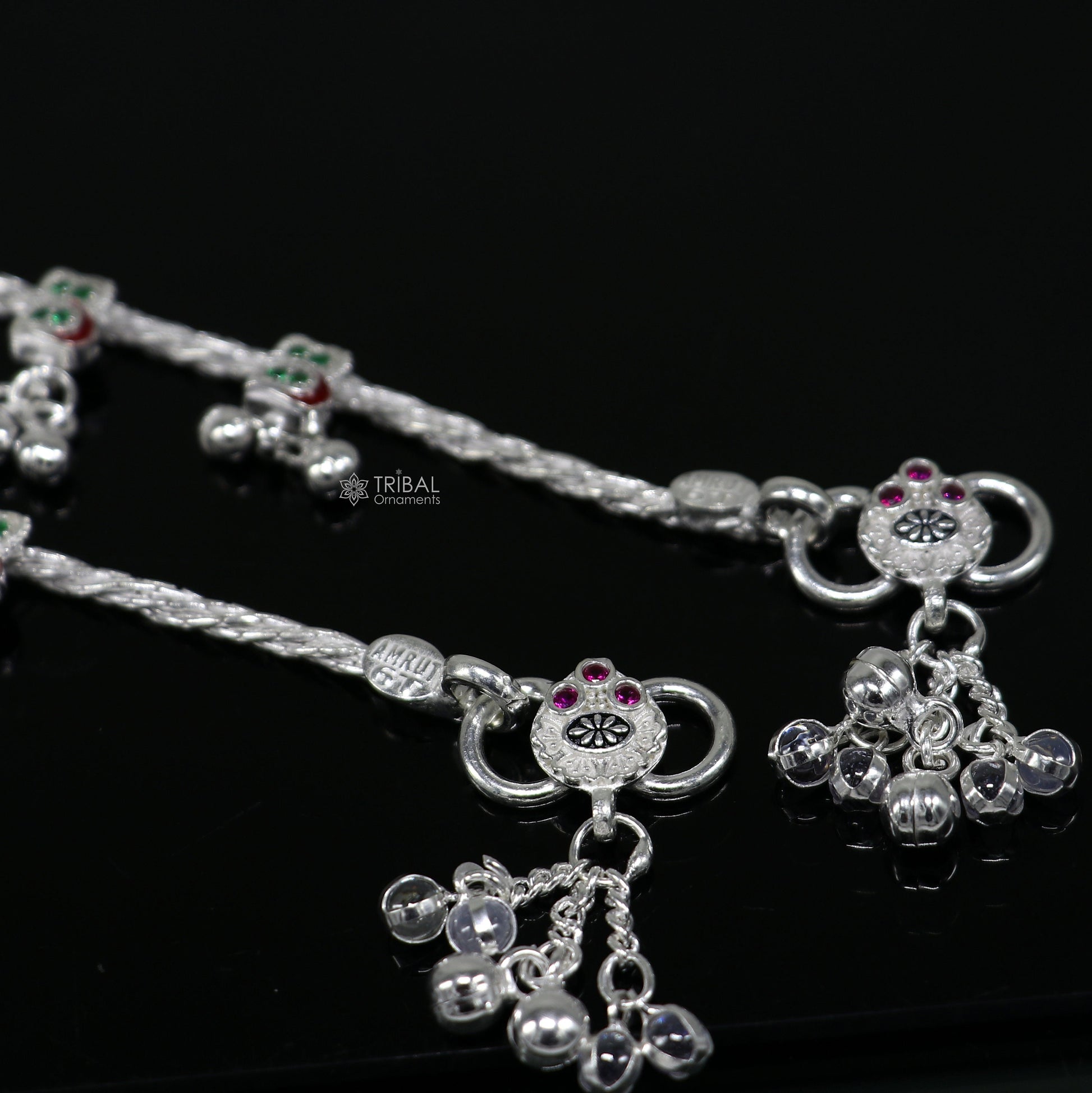 Handmade 925 sterling silver stylish anklet with ethnic tribal design, perfect for gifting or belly dance jewelry.