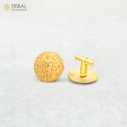 925 sterling silver handmade stylish gold-polished cufflinks set of 2 for men's coat or suit, elegant jewelry for all occasions.