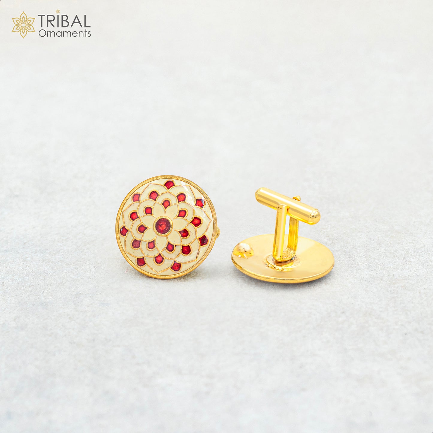 925 Sterling silver handmade stylish minakari design gold polished cufflinks set of 2 pc for men's coat or suit, best jewelry for all occasions btn119 - TRIBAL ORNAMENTS