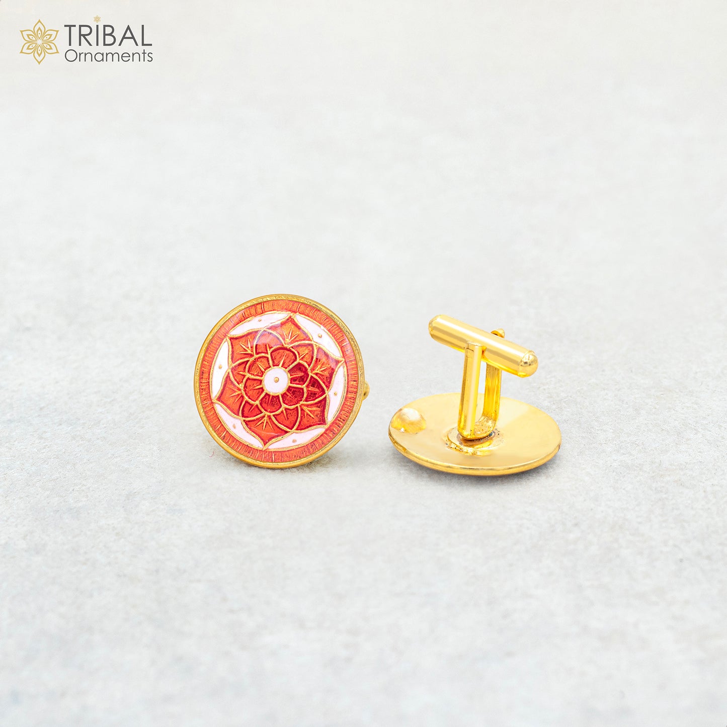 925 Sterling silver handmade stylish minakari mandala design gold polished cufflinks set of 2 pc for men's coat or suit, best jewelry for all occasions btn101 - TRIBAL ORNAMENTS