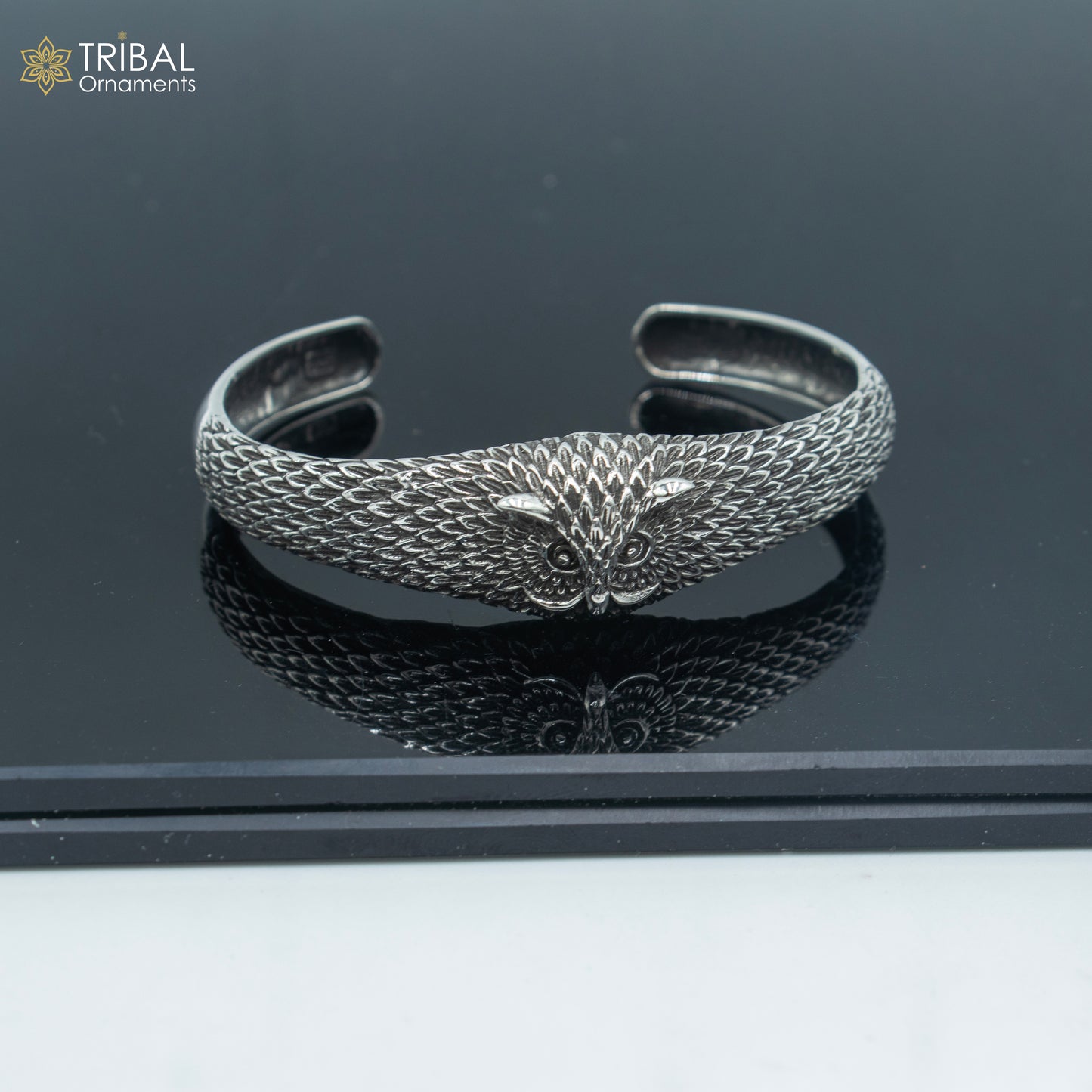 925 sterling silver handmade stylish owl face adjustable bangle bracelet kada unisex jewelry cuff247 - TRIBAL ORNAMENTS