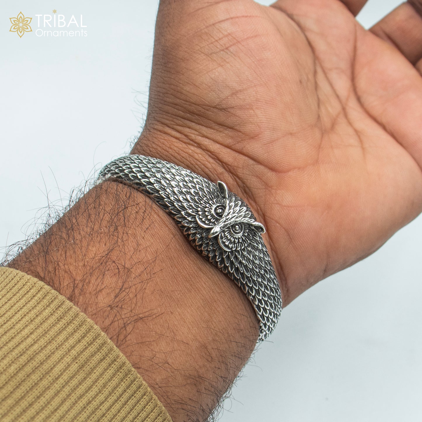 925 sterling silver handmade stylish owl face adjustable bangle bracelet kada unisex jewelry cuff247 - TRIBAL ORNAMENTS