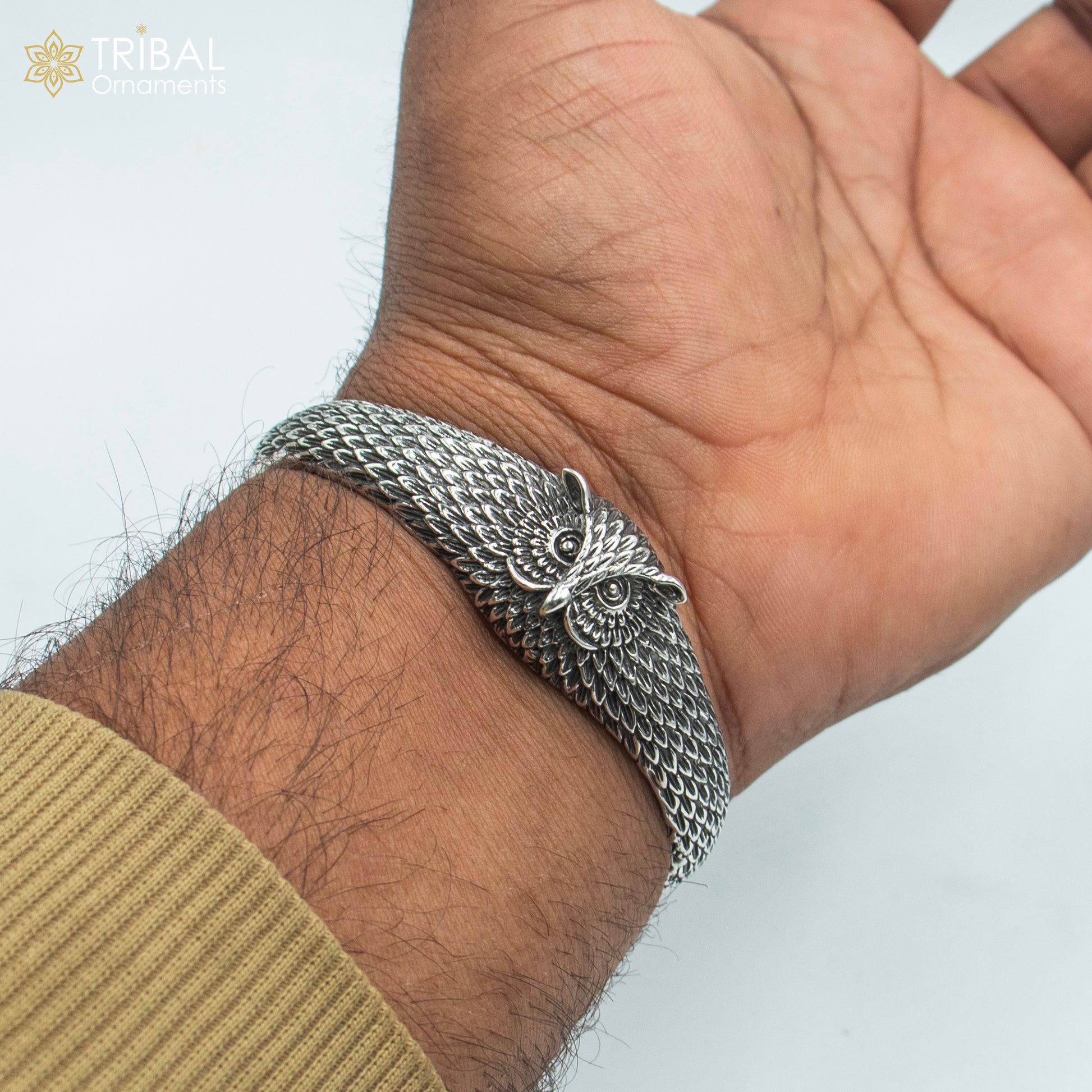 925 sterling silver handmade stylish owl face adjustable bangle bracelet kada unisex jewelry cuff247 - TRIBAL ORNAMENTS