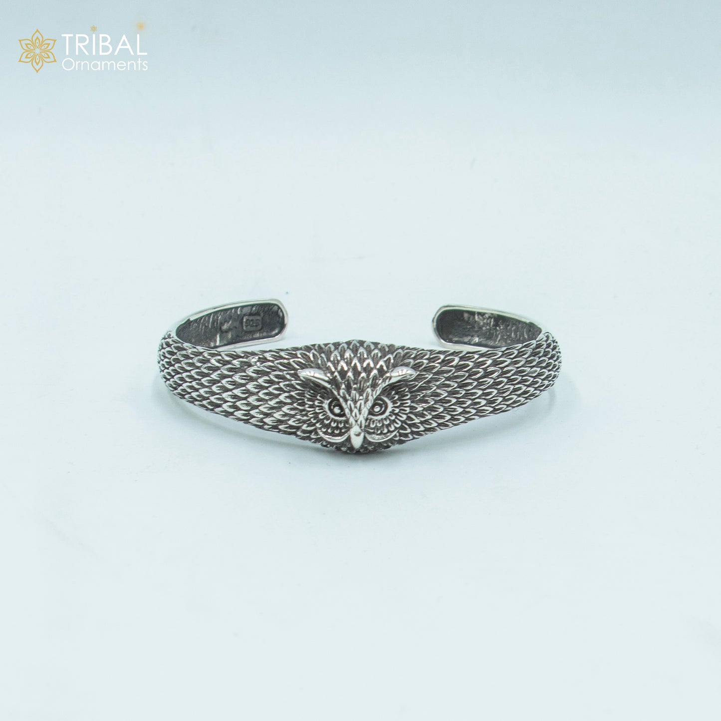 925 sterling silver handmade stylish owl face adjustable bangle bracelet kada unisex jewelry cuff247 - TRIBAL ORNAMENTS