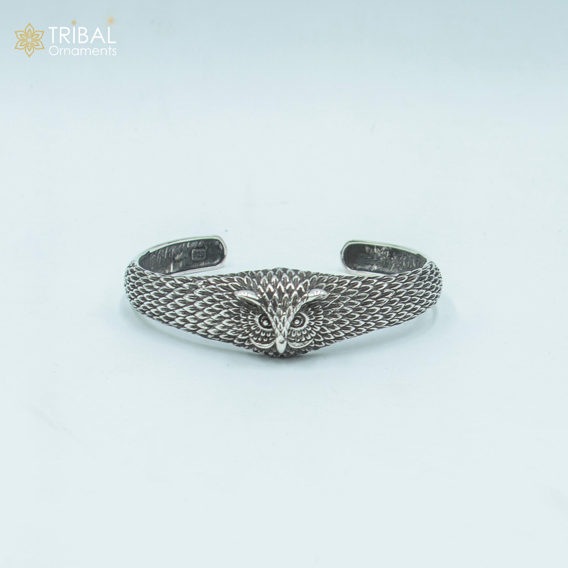 925 sterling silver handmade stylish owl face adjustable bangle bracelet kada unisex jewelry cuff247 - TRIBAL ORNAMENTS