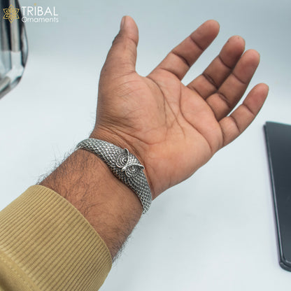 925 sterling silver handmade stylish owl face adjustable bangle bracelet kada unisex jewelry cuff247 - TRIBAL ORNAMENTS