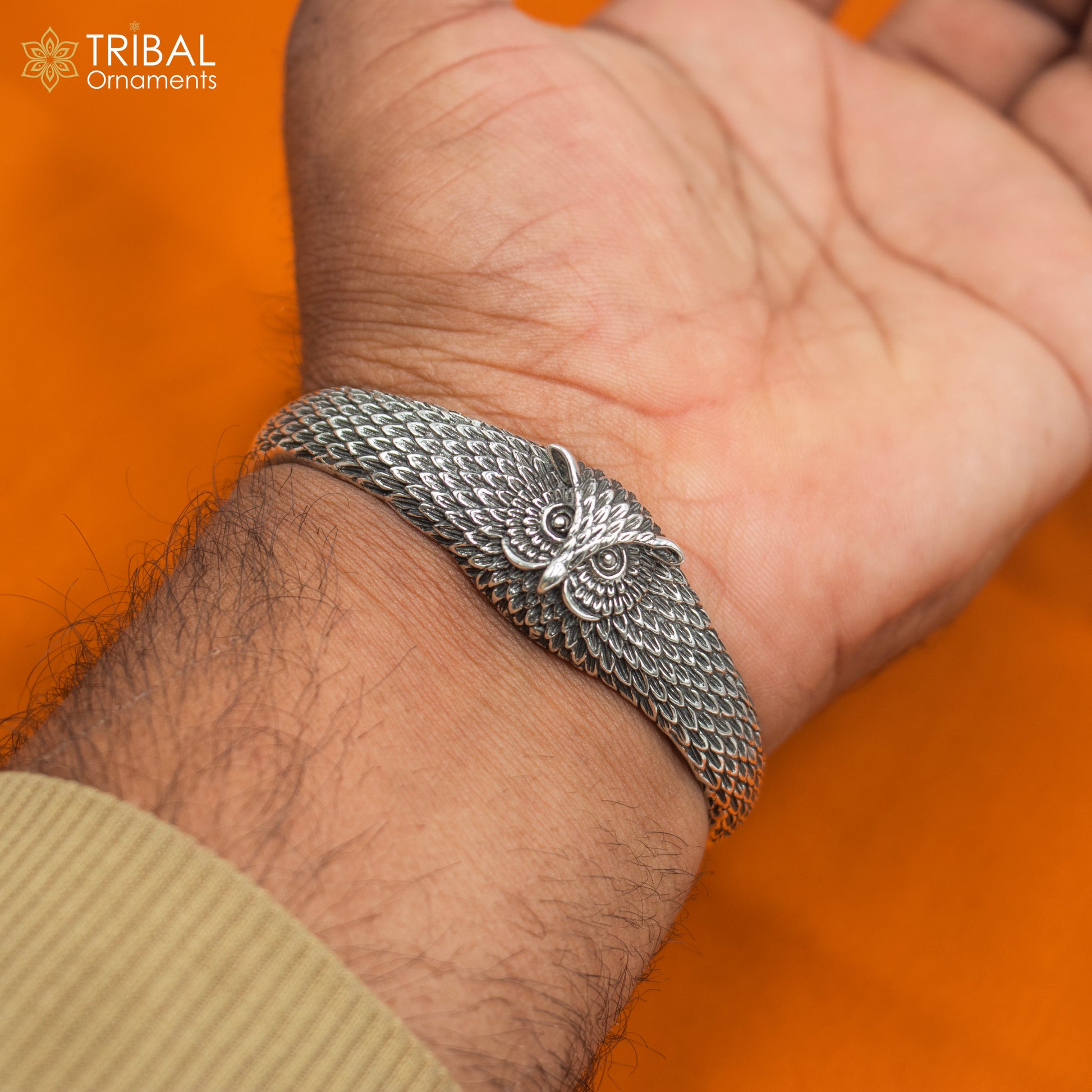925 sterling silver handmade stylish owl face adjustable bangle bracelet kada unisex jewelry cuff247 - TRIBAL ORNAMENTS