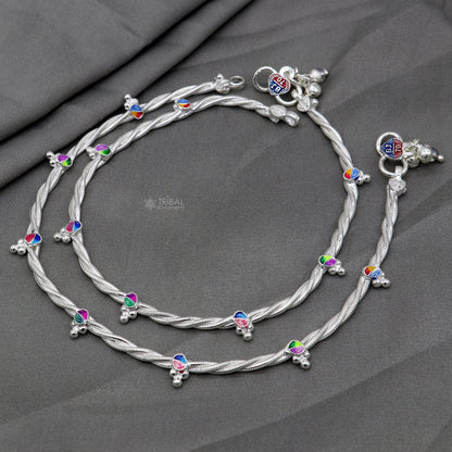 Sterling silver handmade twisted design anklet by TRIBAL ORNAMENTS, stylish ankle bracelet ideal for gifting or belly dance jewelry.