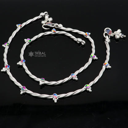 Sterling silver handmade twisted design anklet from TRIBAL ORNAMENTS, stylish ankle bracelet perfect for gifting and belly dance jewelry.