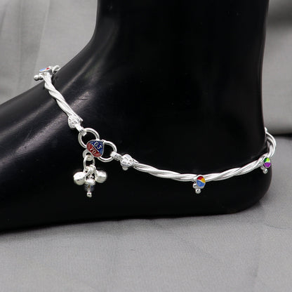 Sterling silver handmade twisted design anklet by TRIBAL ORNAMENTS, stylish ankle bracelet for belly dance and gifting purposes.