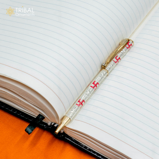 925 Sterling silver handmade swastik design writing ball pen, best silver gifting article from india art807 - TRIBAL ORNAMENTS