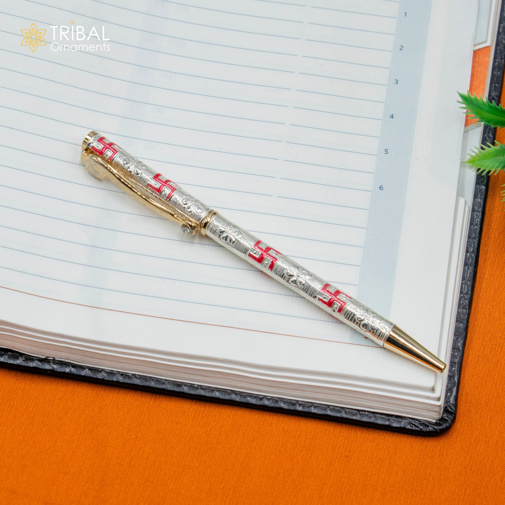 925 Sterling silver handmade swastik design writing ball pen, best silver gifting article from india art807 - TRIBAL ORNAMENTS