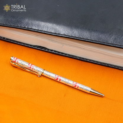 925 Sterling silver handmade swastik design writing ball pen, best silver gifting article from india art807 - TRIBAL ORNAMENTS