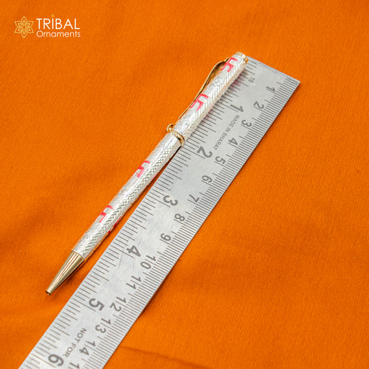 925 Sterling silver handmade swastik design writing ball pen, best silver gifting article from india art807 - TRIBAL ORNAMENTS