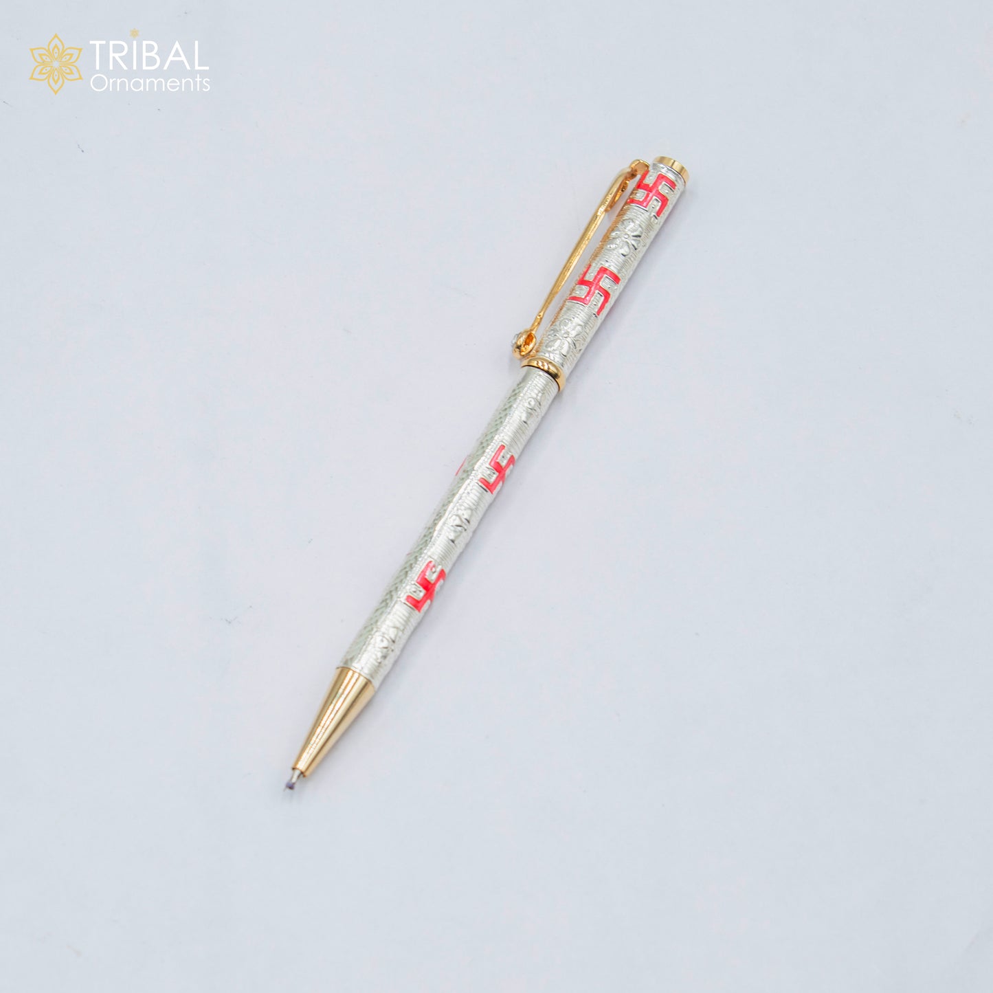 925 Sterling silver handmade swastik design writing ball pen, best silver gifting article from india art807 - TRIBAL ORNAMENTS