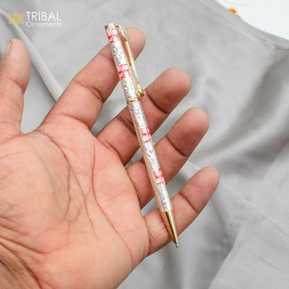 925 Sterling silver handmade swastik design writing ball pen, best silver gifting article from india art807 - TRIBAL ORNAMENTS