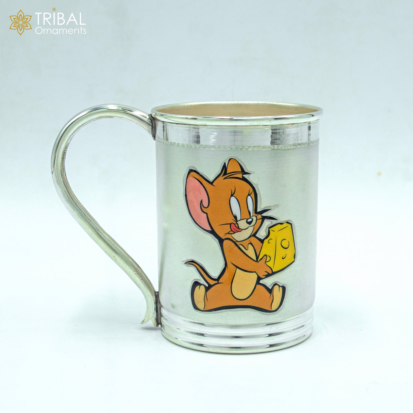 925 sterling silver Tom and Jerry cartoon design coffee cup tumbler with baby food flask and kids utensils, handmade by TRIBAL ORNAMENTS