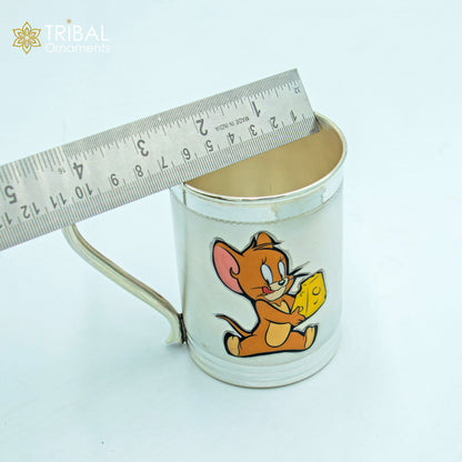 925 sterling silver Tom and Jerry cartoon design coffee cup tumbler with baby food flask and kids utensils by TRIBAL ORNAMENTS