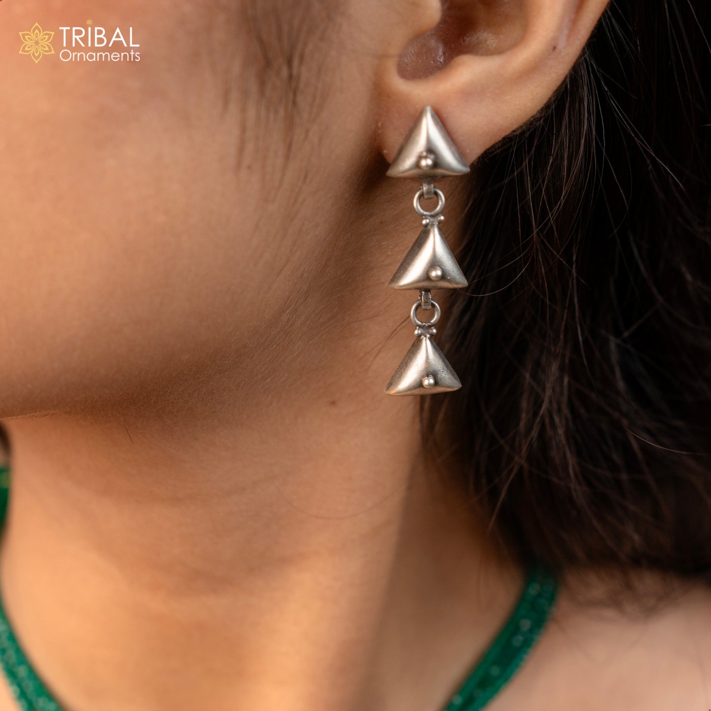 925 Sterling silver handmade traditional cultural design 3 steps drop dangler fancy earrings, best party functional Navratri jewelry s1251 - TRIBAL ORNAMENTS