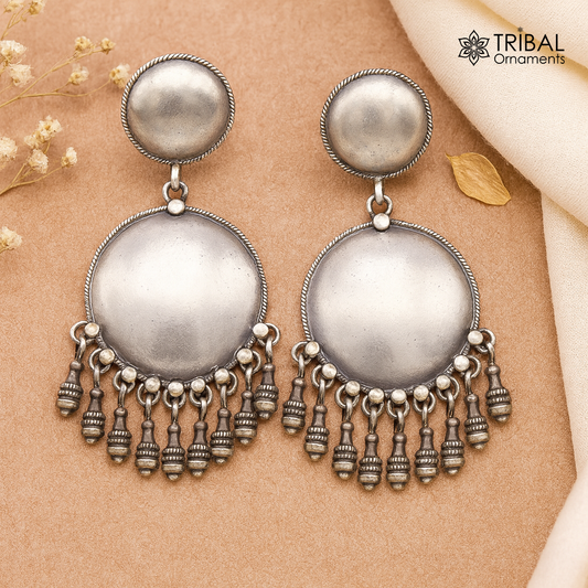 925 Sterling silver handmade traditional cultural drop dangle hangings plain design earrings, best party functional jewelry s1233 - TRIBAL ORNAMENTS