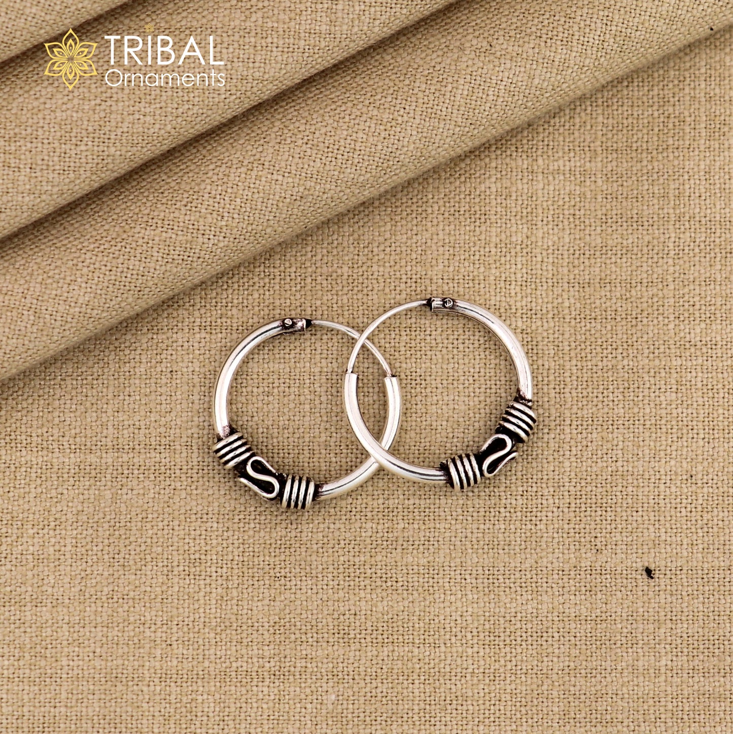 925 Sterling Silver Handmade Traditional Cultural Hoops Earrings Bali ,Pretty Gifting Bali Tribal Ethnic Jewelry India s1213 - TRIBAL ORNAMENTS