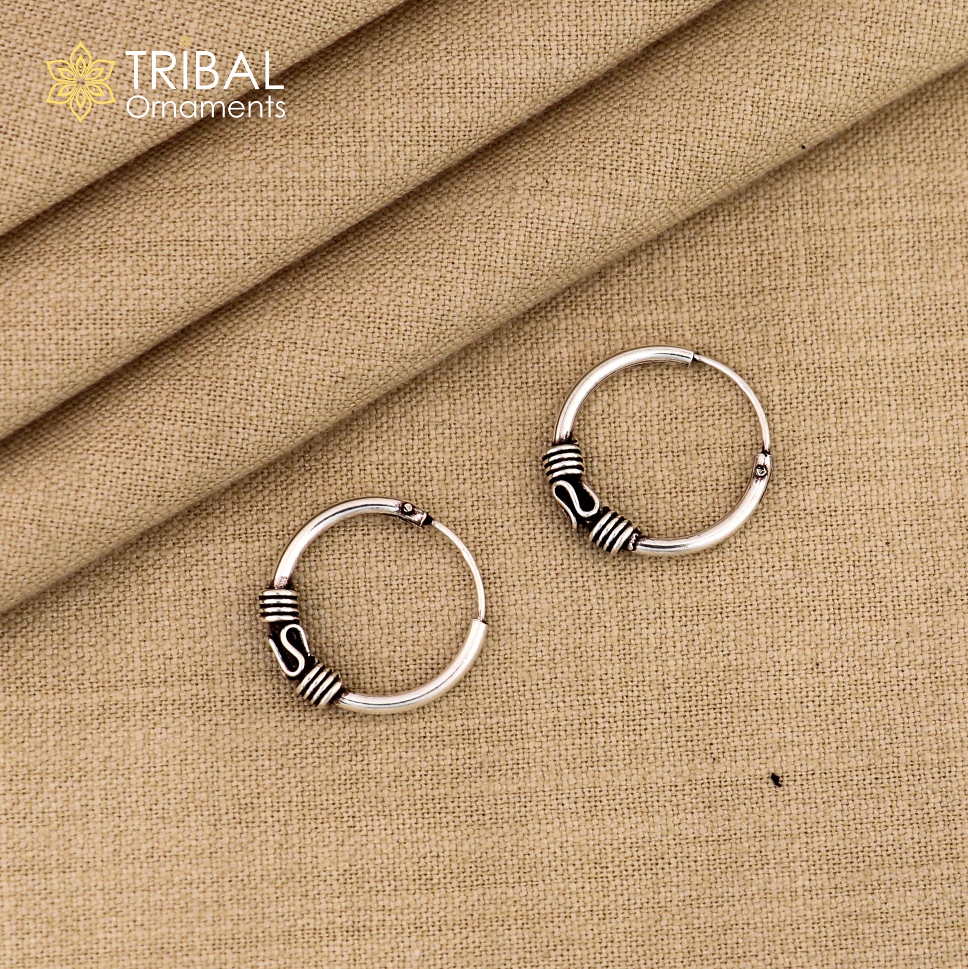 925 Sterling Silver Handmade Traditional Cultural Hoops Earrings Bali ,Pretty Gifting Bali Tribal Ethnic Jewelry India s1213 - TRIBAL ORNAMENTS