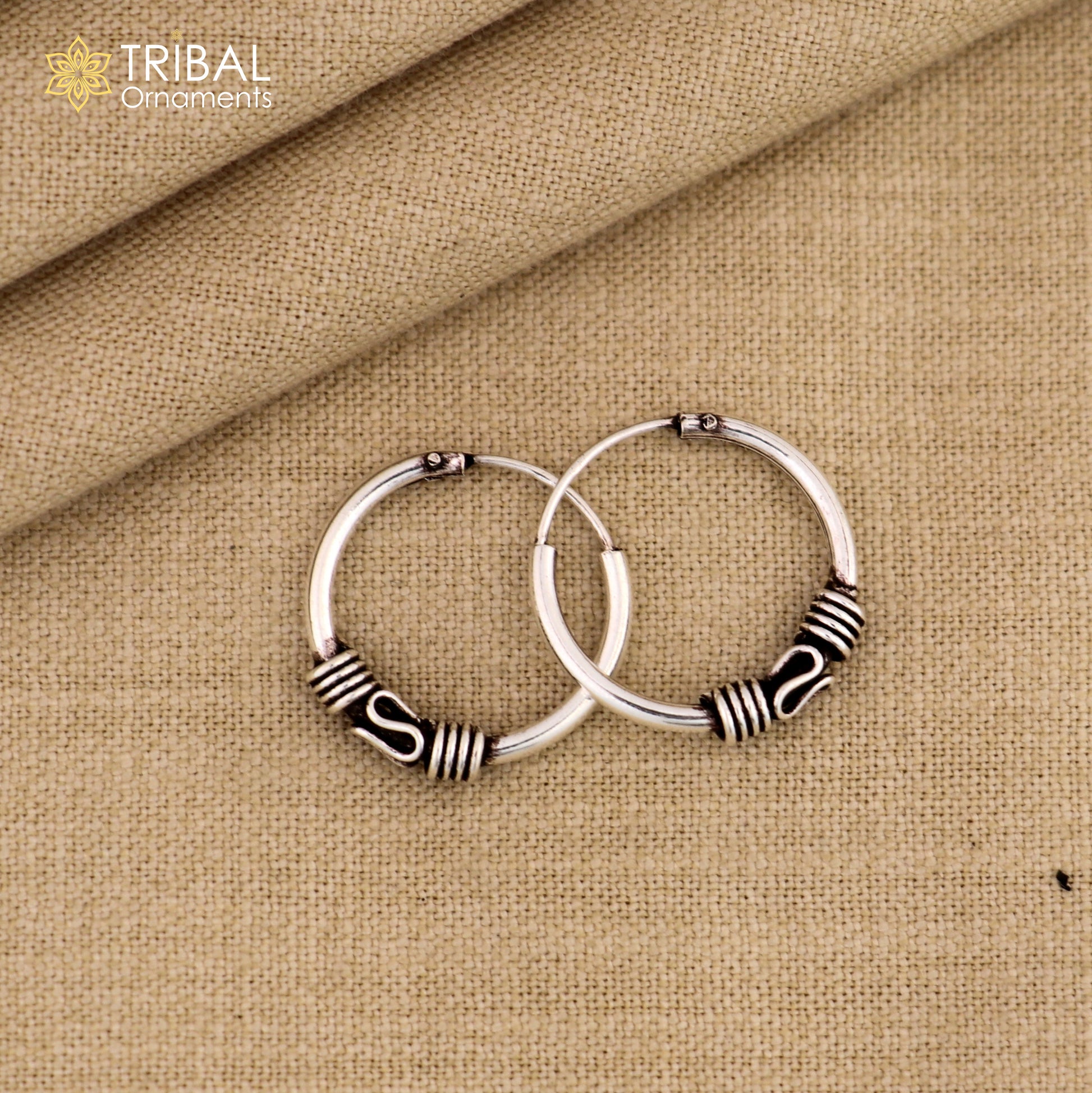 925 Sterling Silver Handmade Traditional Cultural Hoops Earrings Bali ,Pretty Gifting Bali Tribal Ethnic Jewelry India s1213 - TRIBAL ORNAMENTS