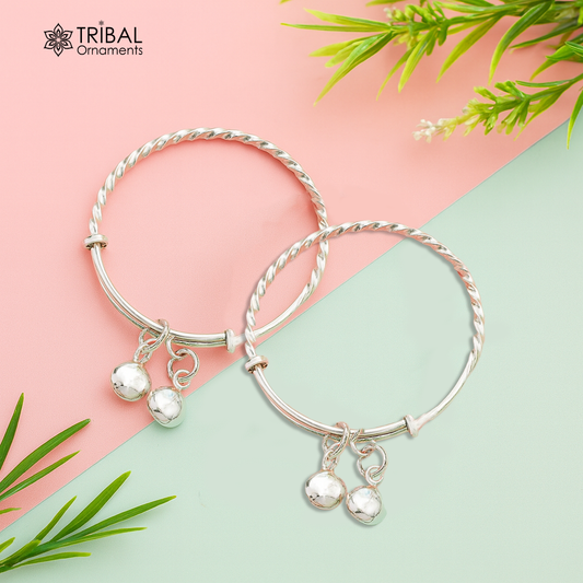 925 sterling silver handmade tribal twisted style baby bangles bracelet, unisex new born baby gifting kids jewelry tribal jewelry bbk79 - TRIBAL ORNAMENTS