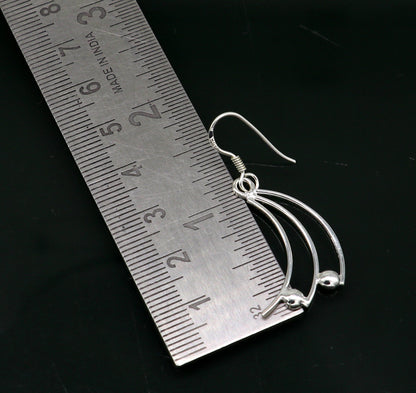 Elegant 925 sterling silver handmade hoop earring with geometric drop design, dainty and trendy for stylish women.