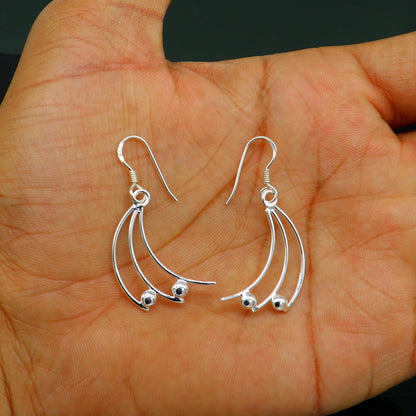 925 sterling silver handmade hoop earring with geometric drop dangle design, dainty elegant trendy jewelry for her by TRIBAL ORNAMENTS