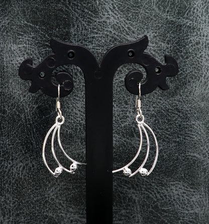Sterling silver handmade geometric hoop earring with elegant dangle design from Tribal Ornaments, perfect for stylish gift-giving.