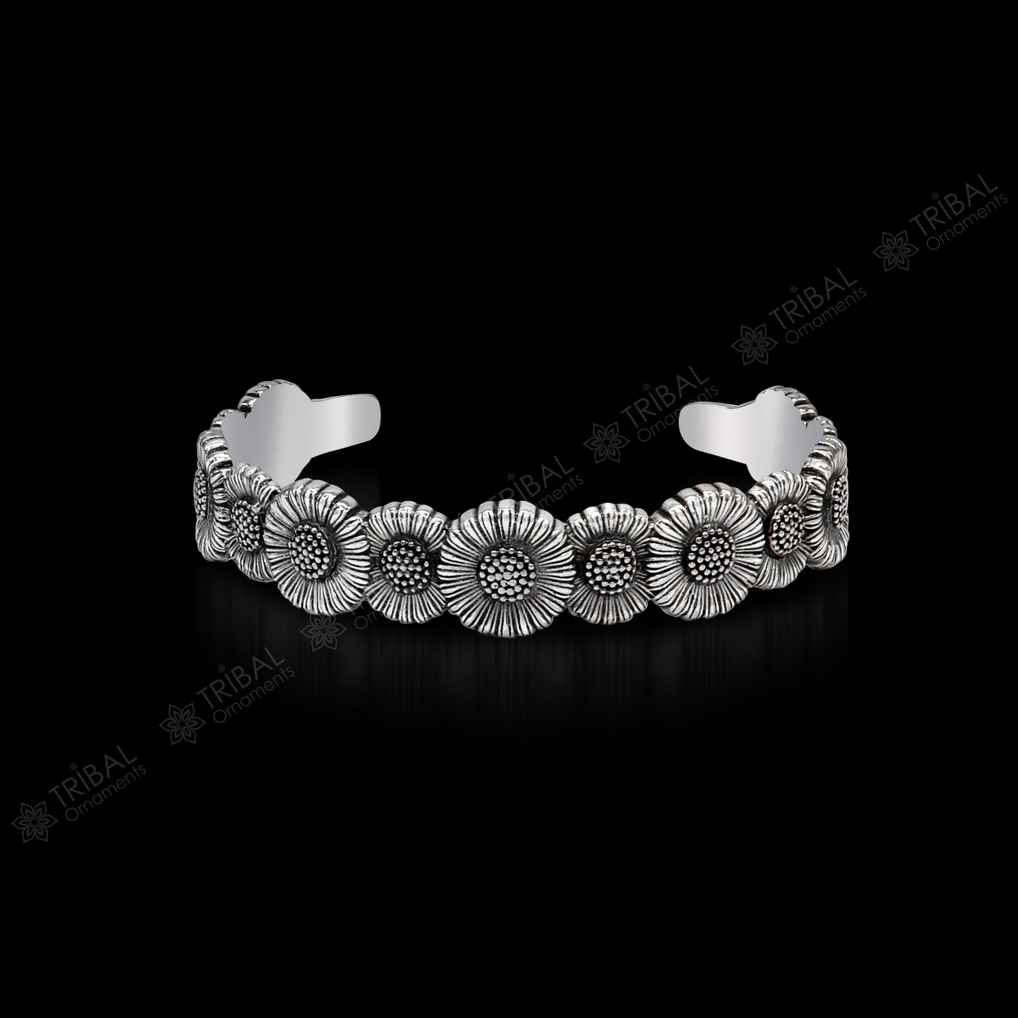 925 sterling silver handmade unique floral design adjustable cuff bangle bracelet, cuff kada unsex gifting jewelry solid silver kada cuff148 - TRIBAL ORNAMENTS