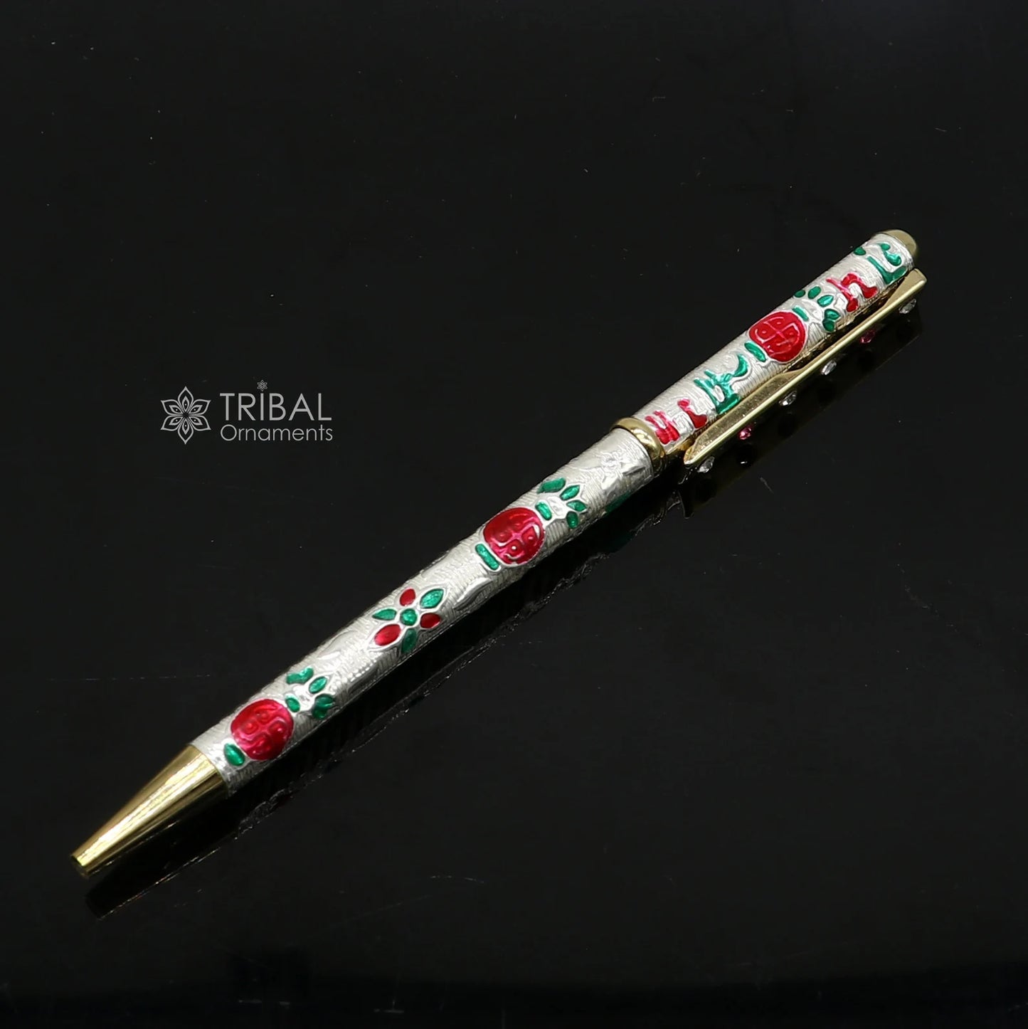 925 Sterling silver handmade unique peacock design writing ball pen, best silver gifting article from india art774 - TRIBAL ORNAMENTS