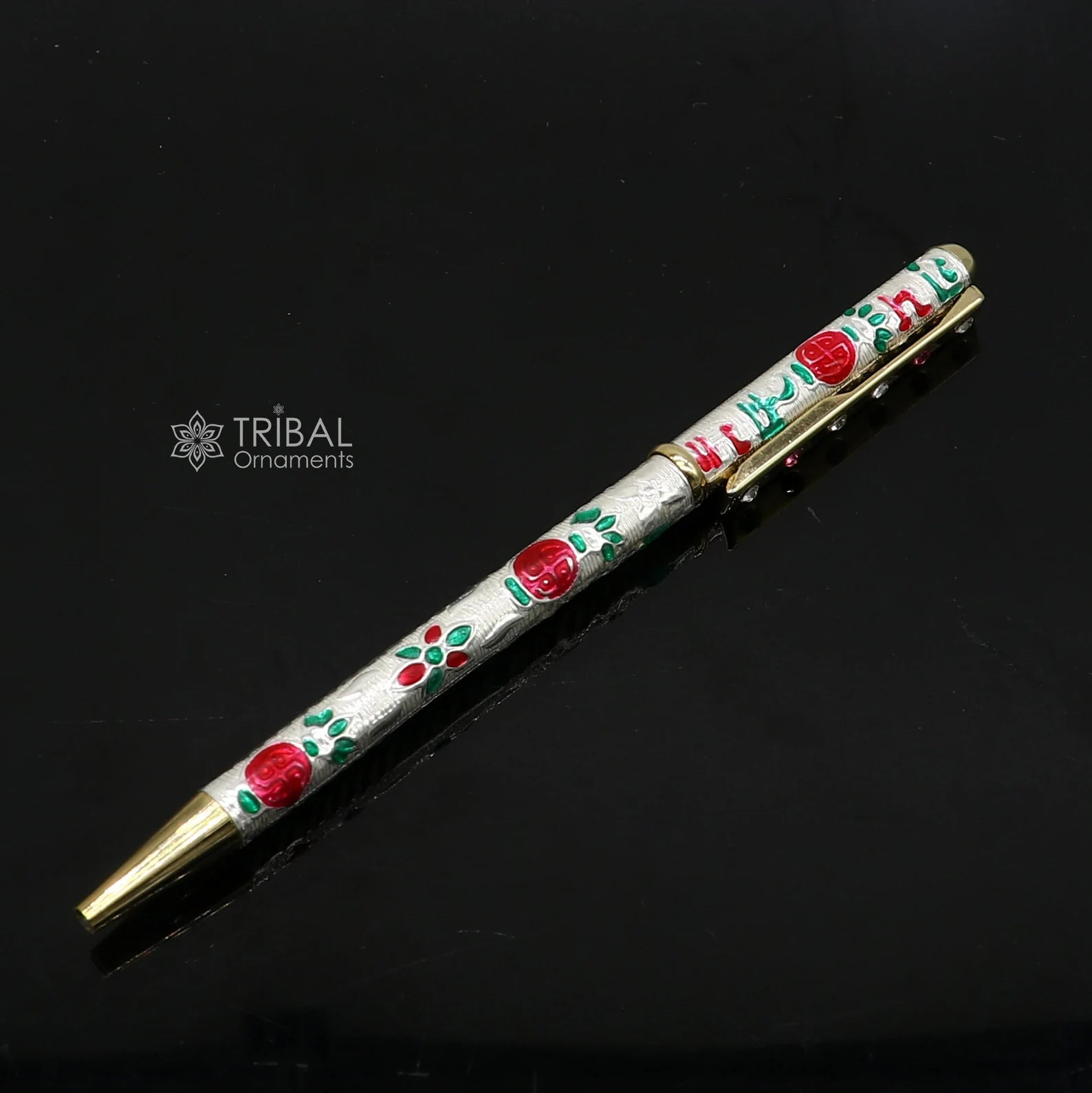 925 Sterling silver handmade unique peacock design writing ball pen, best silver gifting article from india art774 - TRIBAL ORNAMENTS