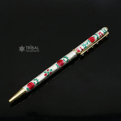 925 Sterling silver handmade unique peacock design writing ball pen, best silver gifting article from india art774 - TRIBAL ORNAMENTS