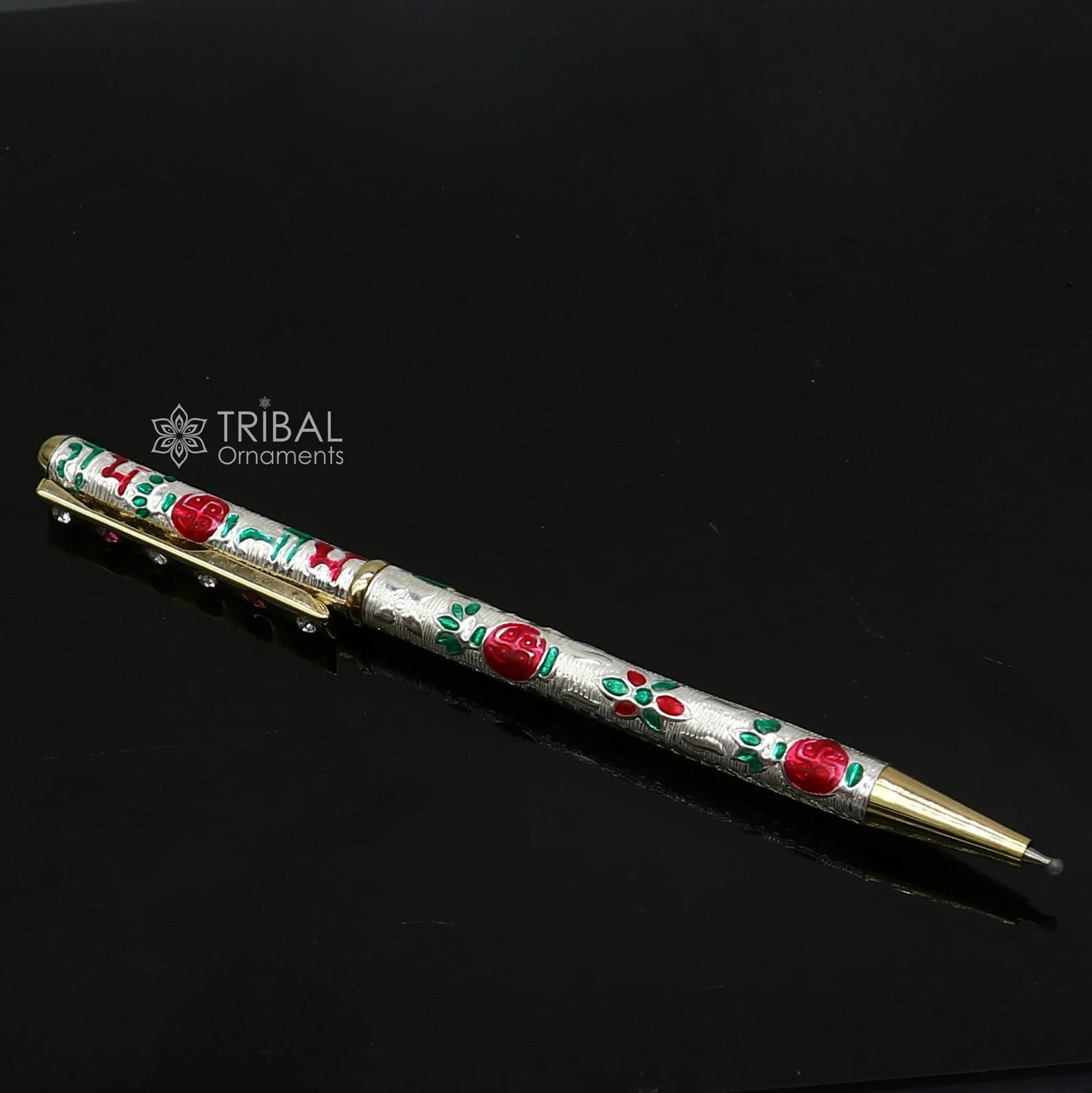 925 Sterling silver handmade unique peacock design writing ball pen, best silver gifting article from india art774 - TRIBAL ORNAMENTS