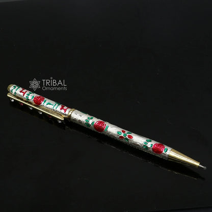 925 Sterling silver handmade unique peacock design writing ball pen, best silver gifting article from india art774 - TRIBAL ORNAMENTS