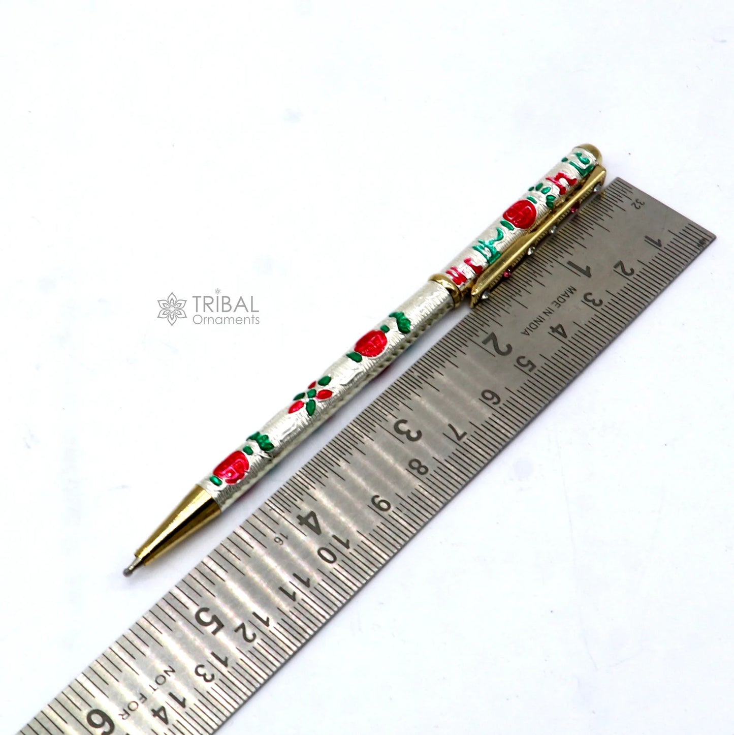 925 Sterling silver handmade unique peacock design writing ball pen, best silver gifting article from india art774 - TRIBAL ORNAMENTS