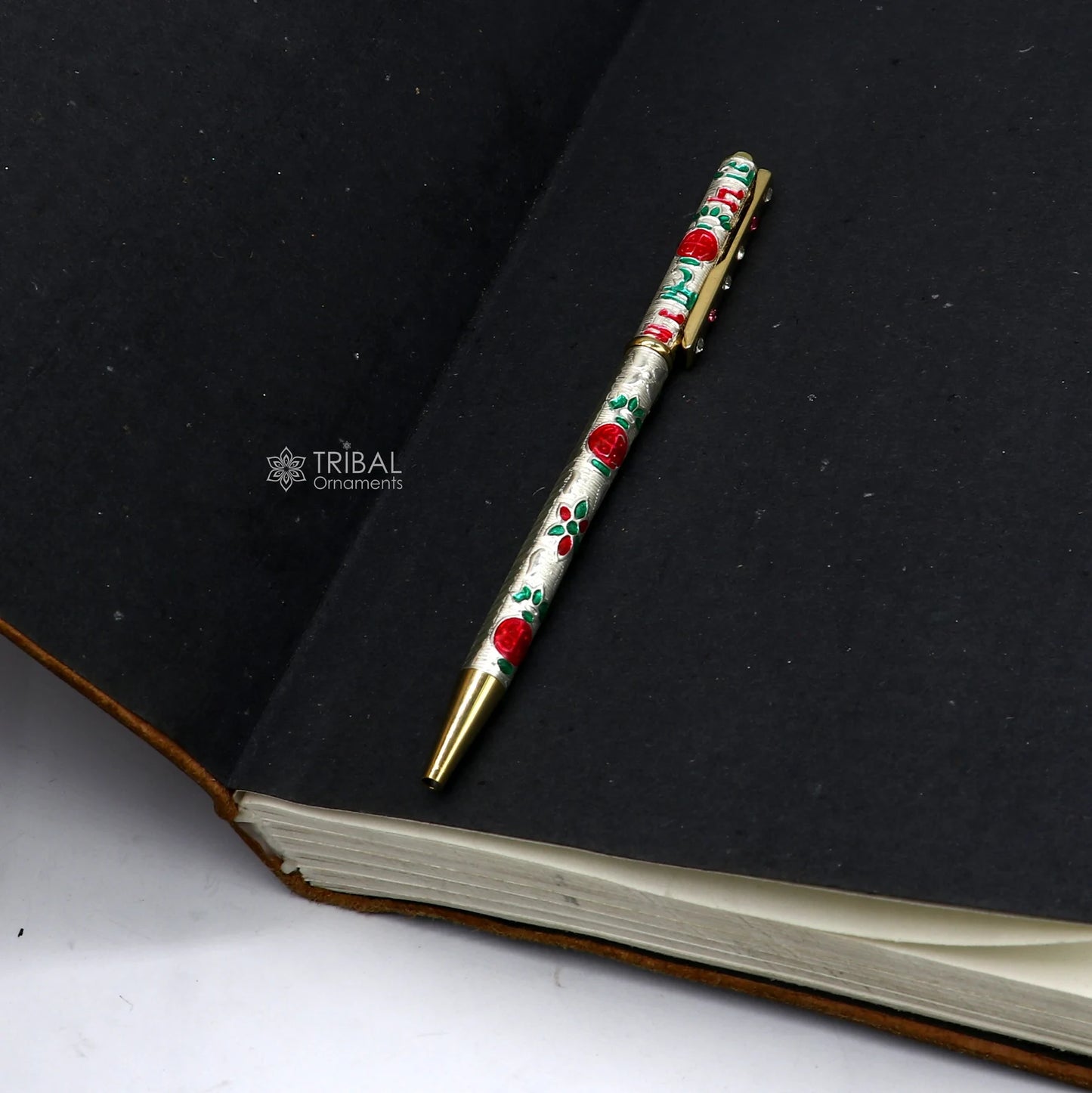 925 Sterling silver handmade unique peacock design writing ball pen, best silver gifting article from india art774 - TRIBAL ORNAMENTS