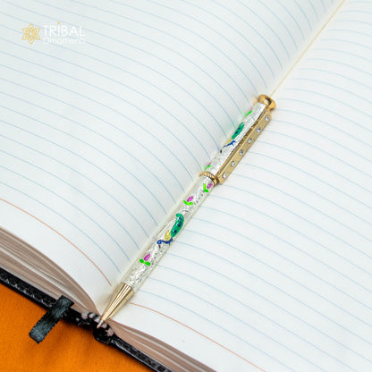 925 Sterling silver handmade peacock design writing ball pen by TRIBAL ORNAMENTS, showcasing intricate craftsmanship and unique design.