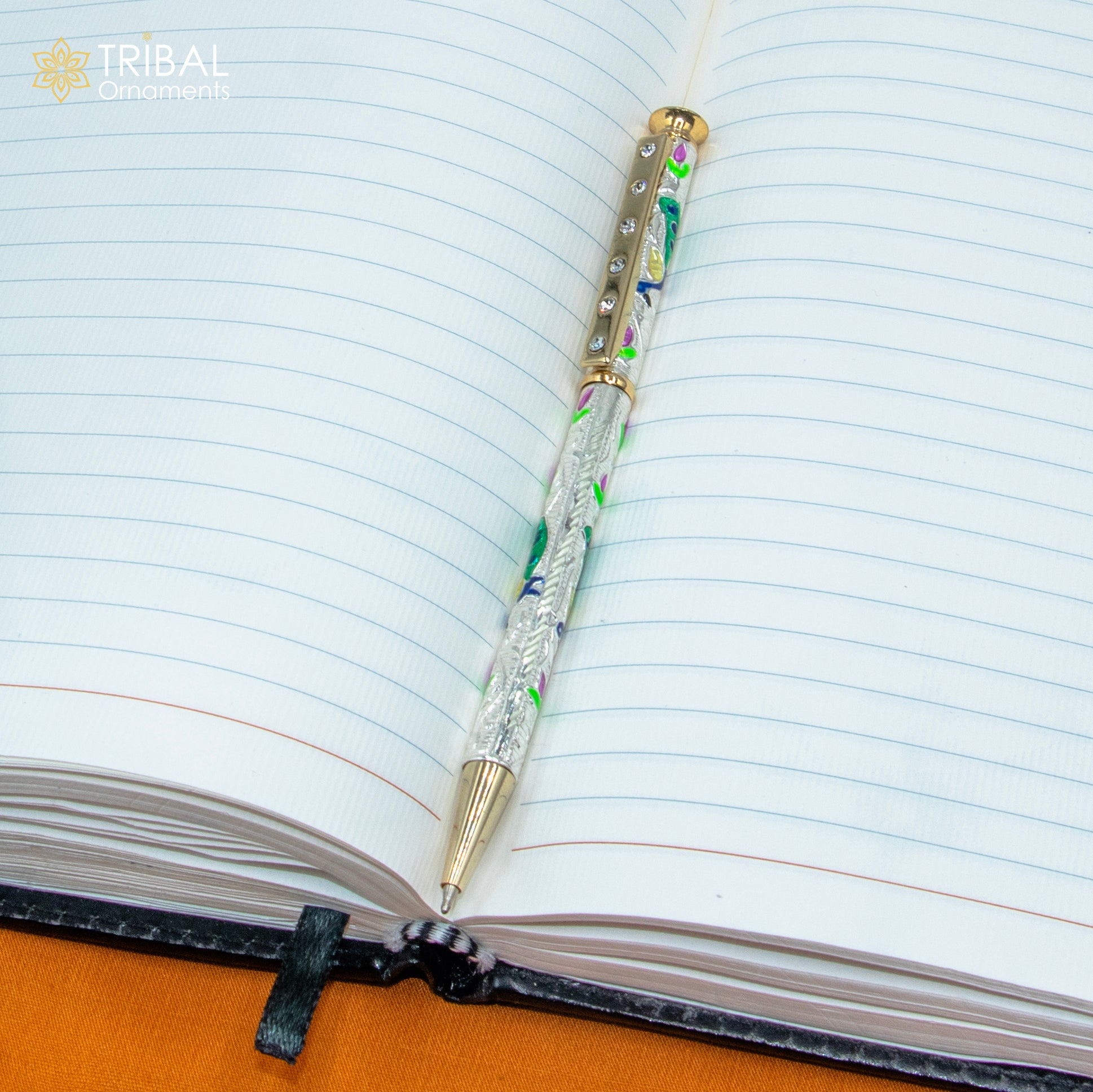 925 Sterling silver handmade unique peacock design writing ball pen, best silver gifting article from india art805 - TRIBAL ORNAMENTS