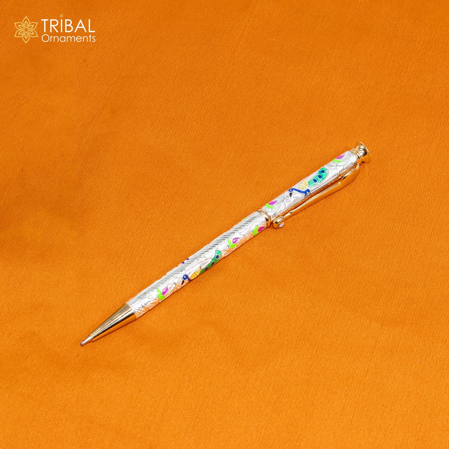 925 Sterling silver handmade unique peacock design writing ball pen, best silver gifting article from india art806 - TRIBAL ORNAMENTS
