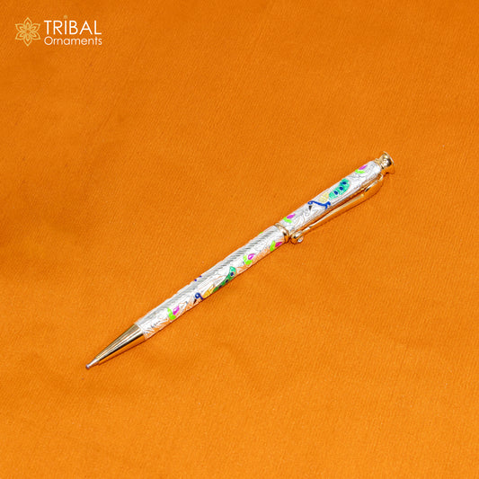 925 Sterling silver handmade unique peacock design writing ball pen, best silver gifting article from india art806 - TRIBAL ORNAMENTS