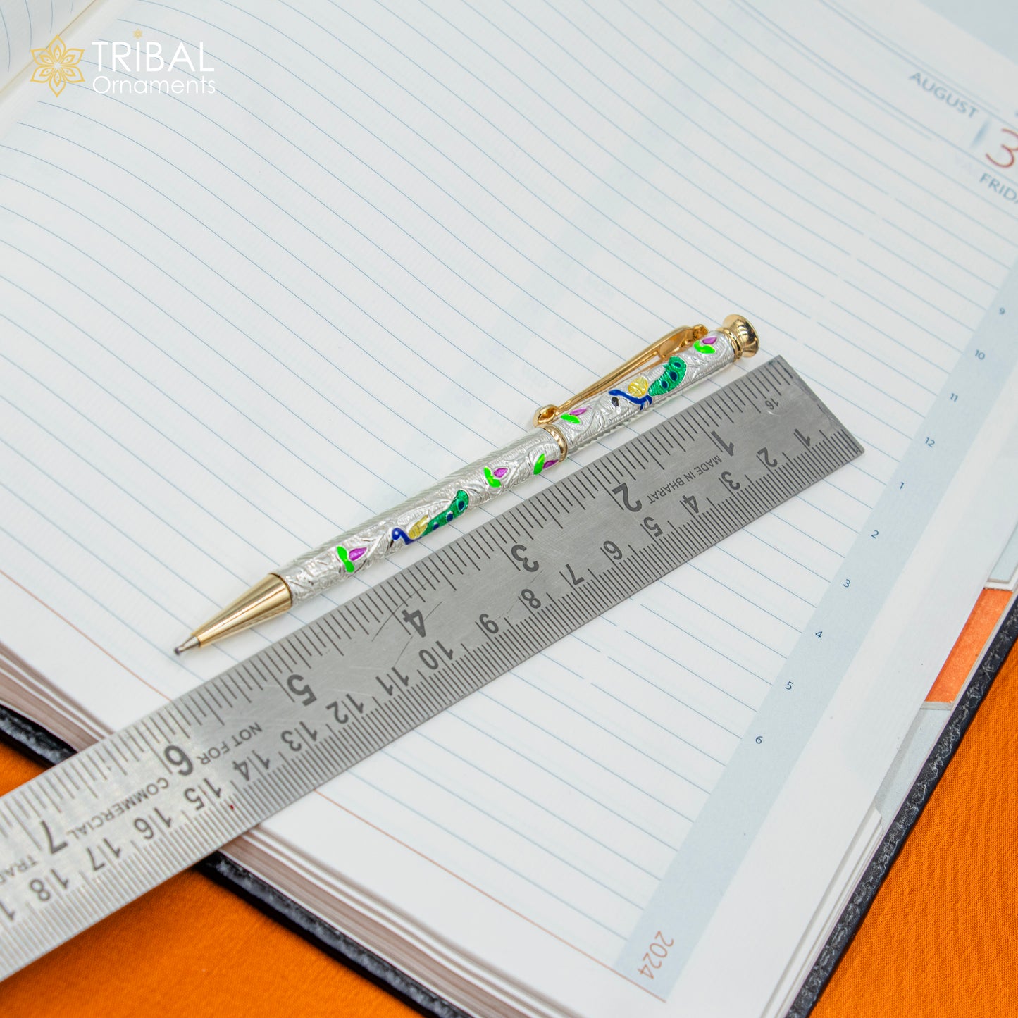 925 Sterling silver handmade unique peacock design writing ball pen, best silver gifting article from india art806 - TRIBAL ORNAMENTS