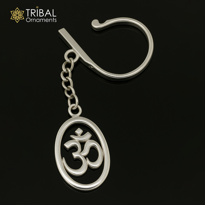 925 Sterling silver OM Aum mantra key chain by TRIBAL ORNAMENTS, featuring a handmade solid silver design with a stylish, unisex look.