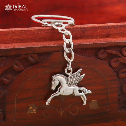 Sterling silver handmade unicorn and horse design key chain by TRIBAL ORNAMENTS, stylish unisex accessory with intricate details.